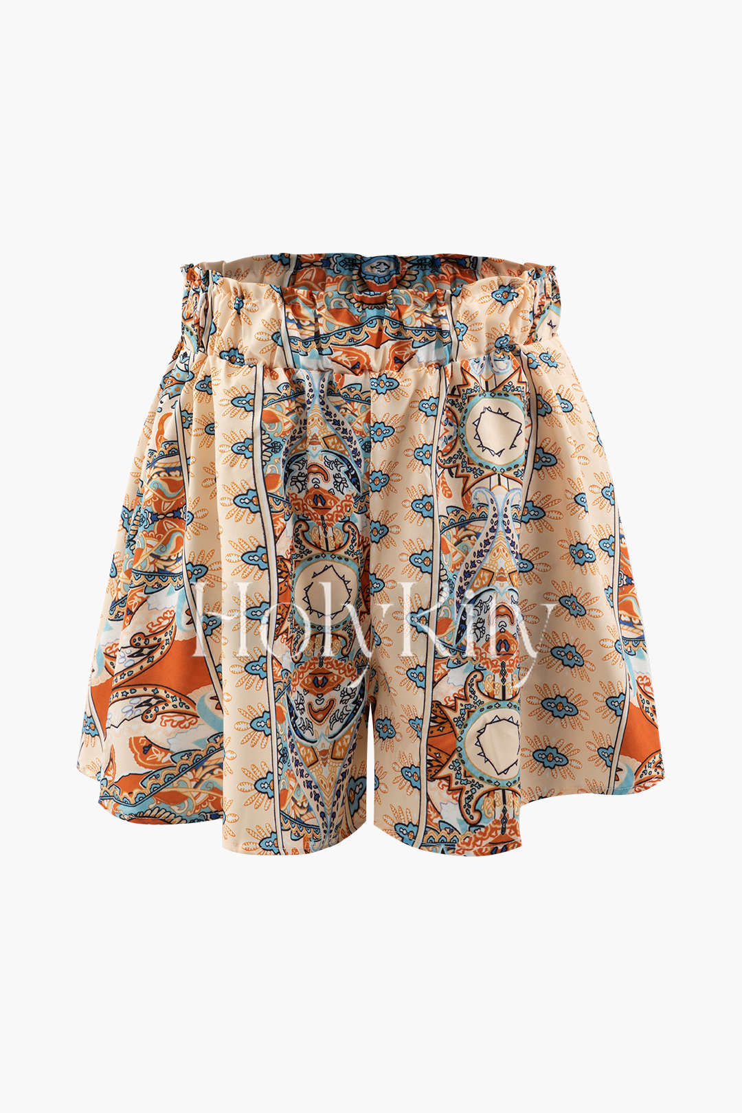 Short à jambes larges et taille paperbag à imprimé bohème