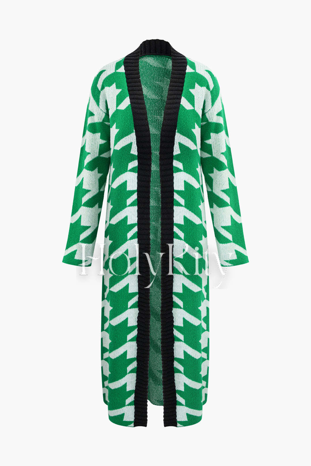 Houndstooth Long Sleeve Knit Long Coat