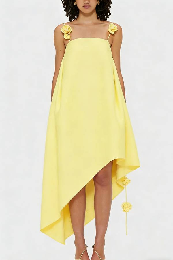Playful and Flattering Silhouette 3D Rose Drape Straps A-line Mini Dress