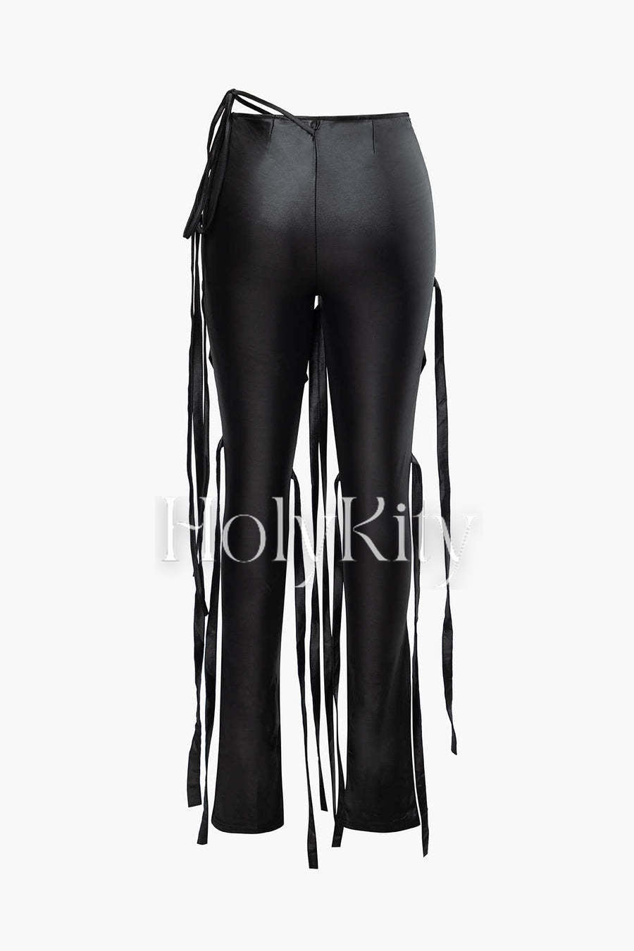 Ensemble débardeur asymétrique en similicuir et pantalon skinny à franges