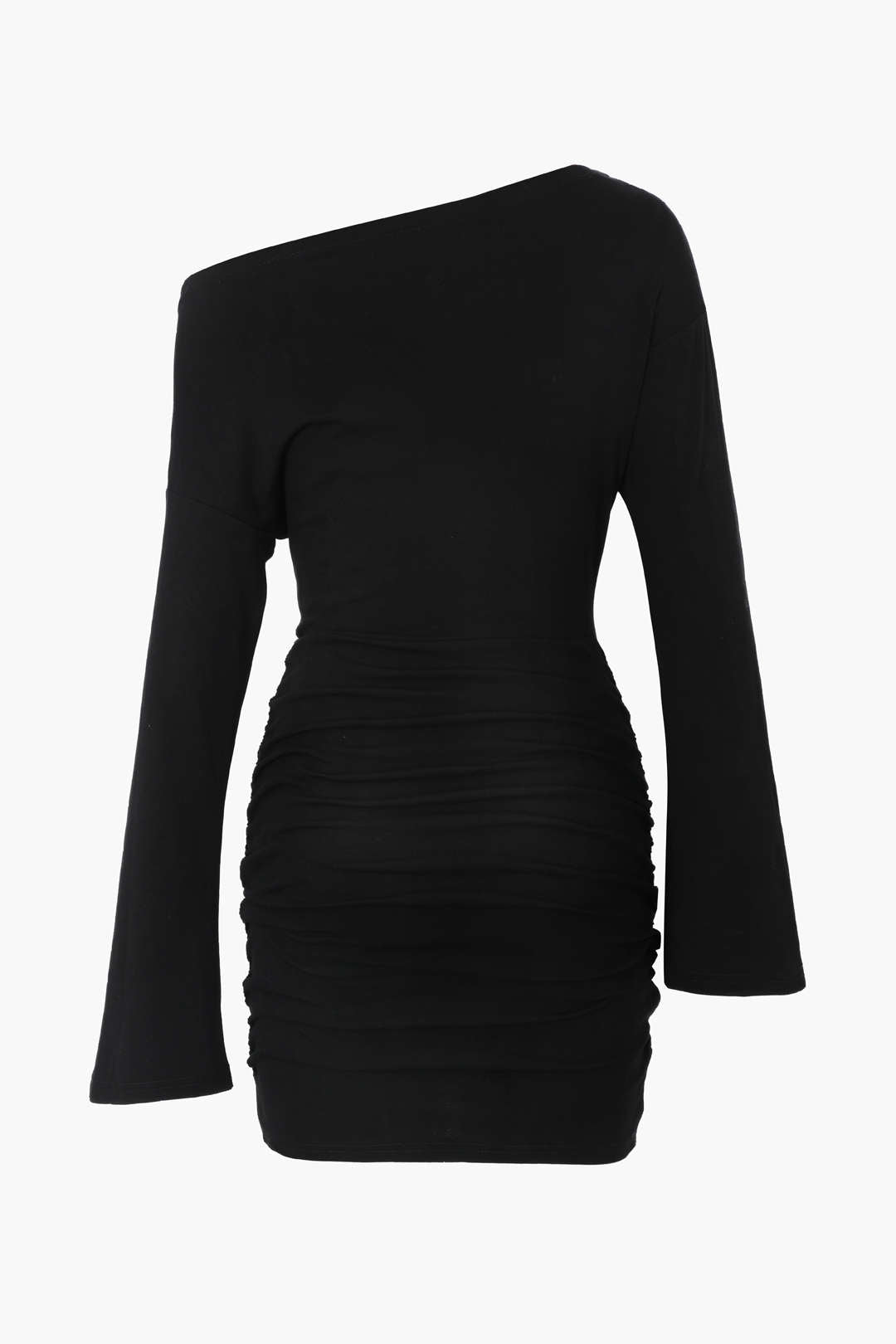 Mini-Wickelkleid mit One-Shoulder-Träger, ausgestellten Ärmeln und Rüschen
