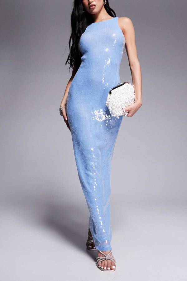 Sequined sleeveless fitted maxi dress
