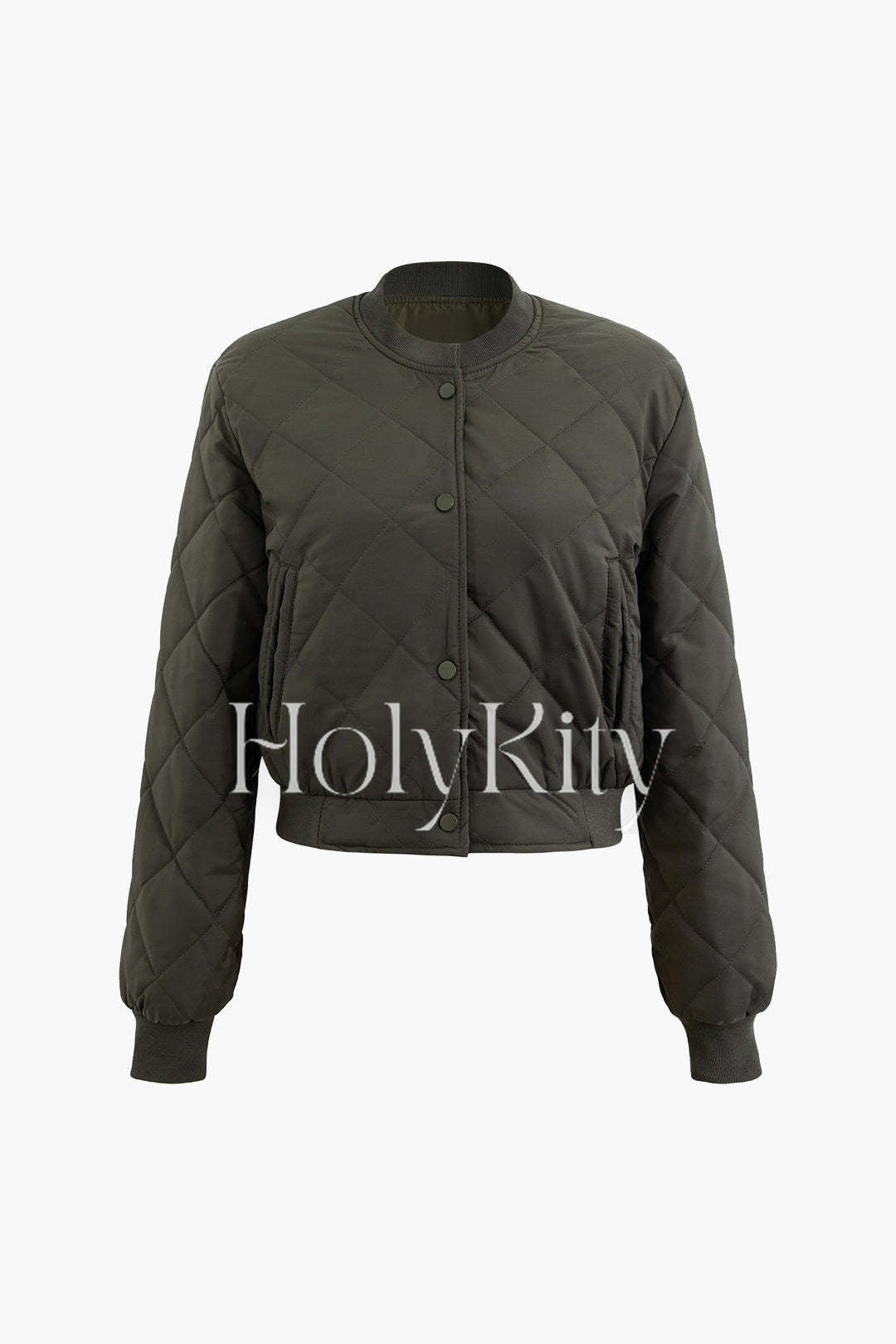 Quilted Stand Collar Button Up Jacket