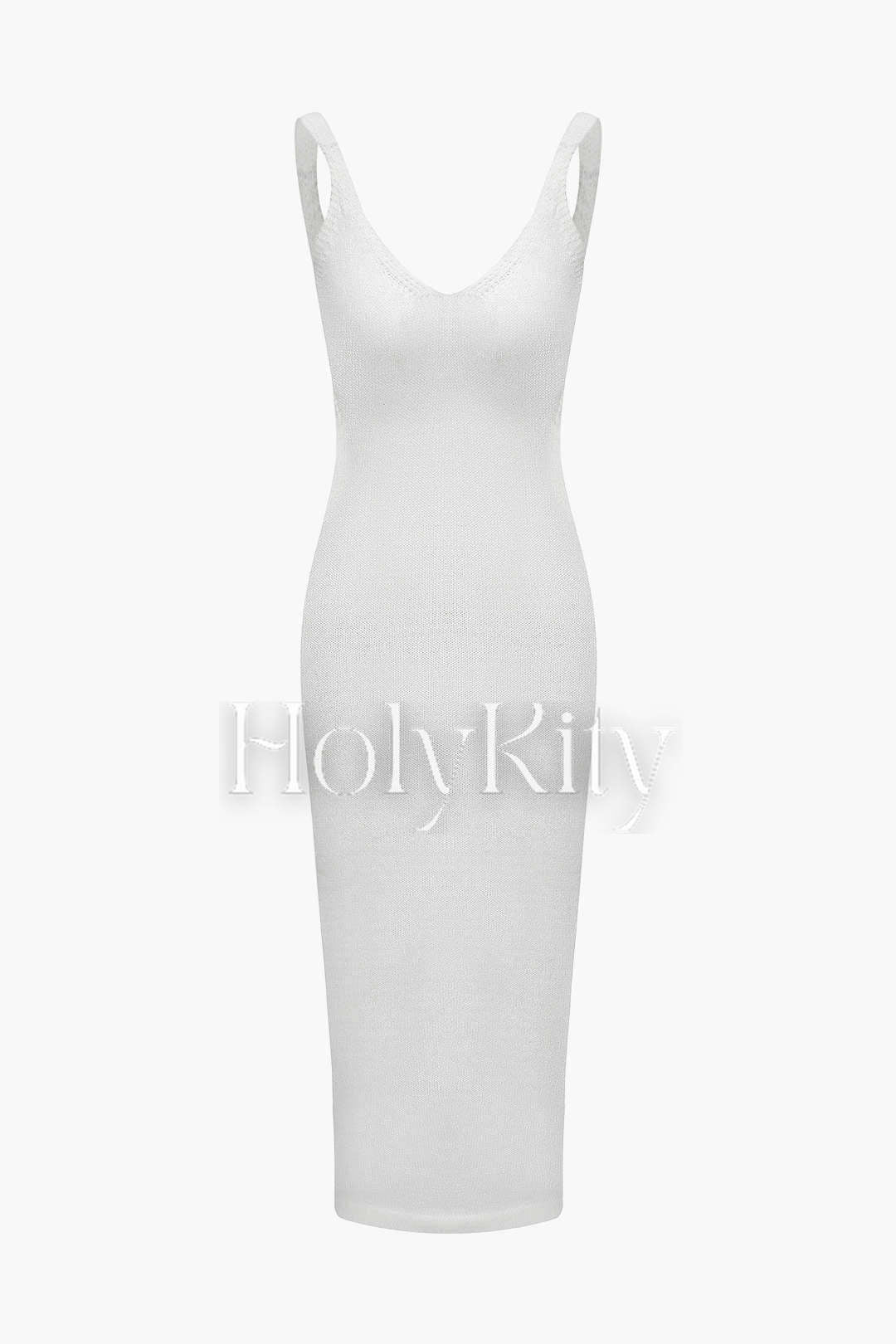 Robe longue dos nu en tricot à col en V et découpes