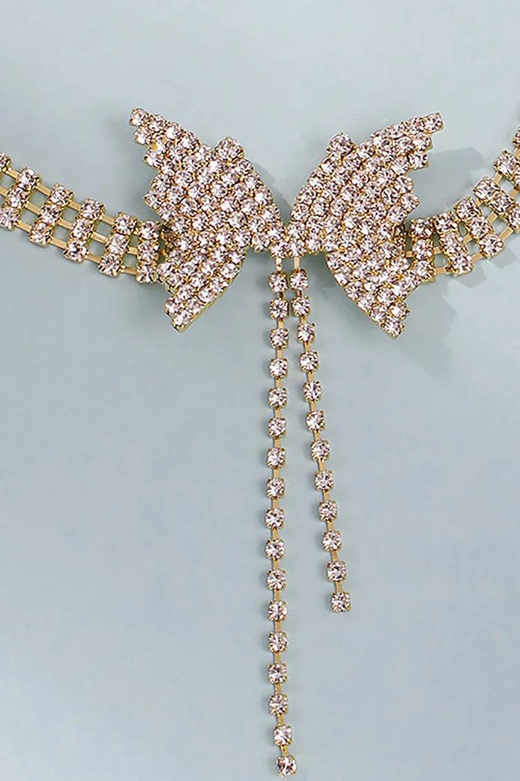 Rhinestone Butterfly Chain Tassel Alloy Necklace