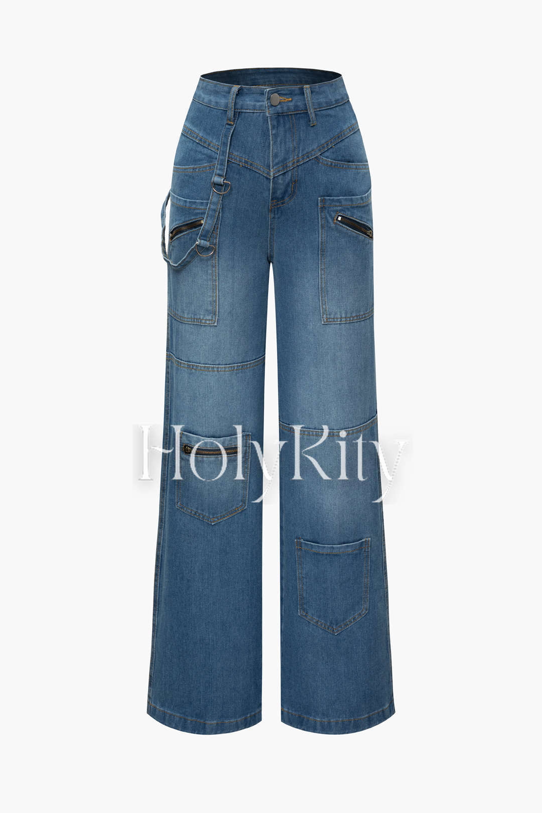 Baggy-Jeans mit niedriger Taille und Reißverschlusstasche