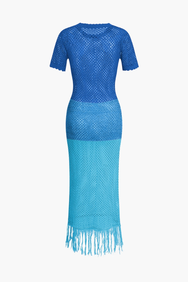 Fringed Hem Hollow Out Cover Up Knit Dress