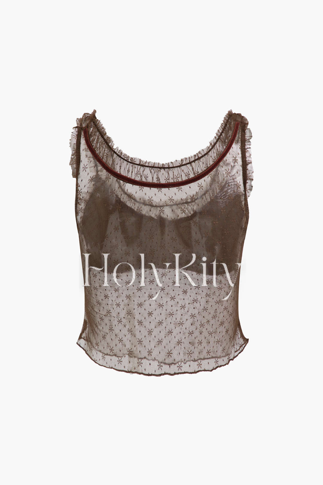 V-neck Frill Sheer Mesh Tank Top