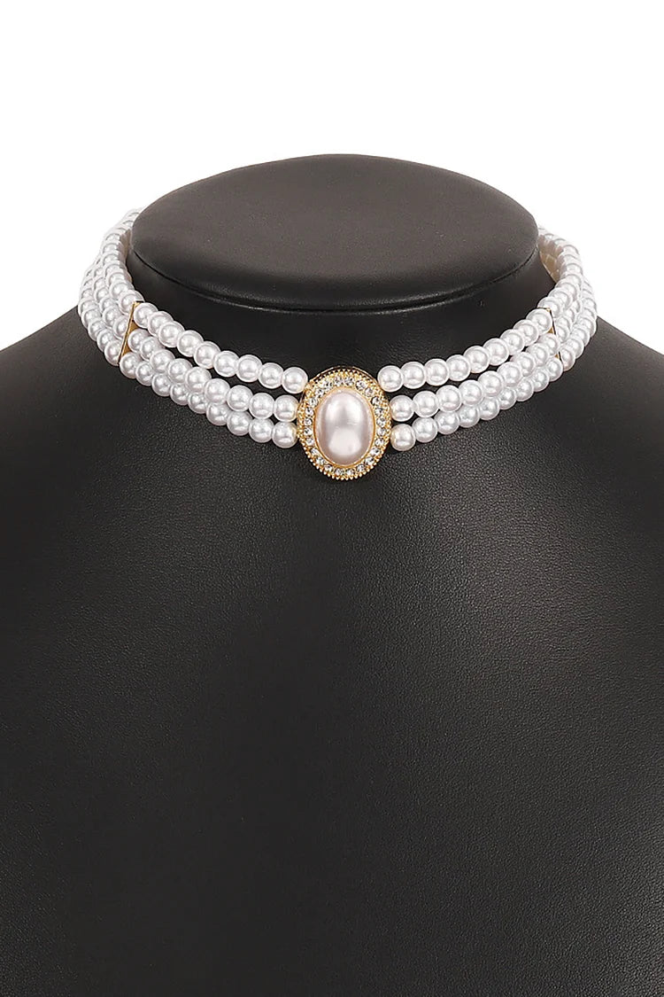 Elegant Layered Pearl Rhinestone Alloy Necklace