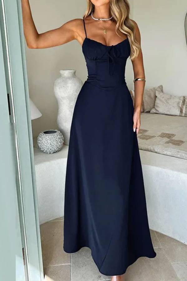 Thin Strap Bust Tie Corset Waist Mermaid Maxi Vacation Dress