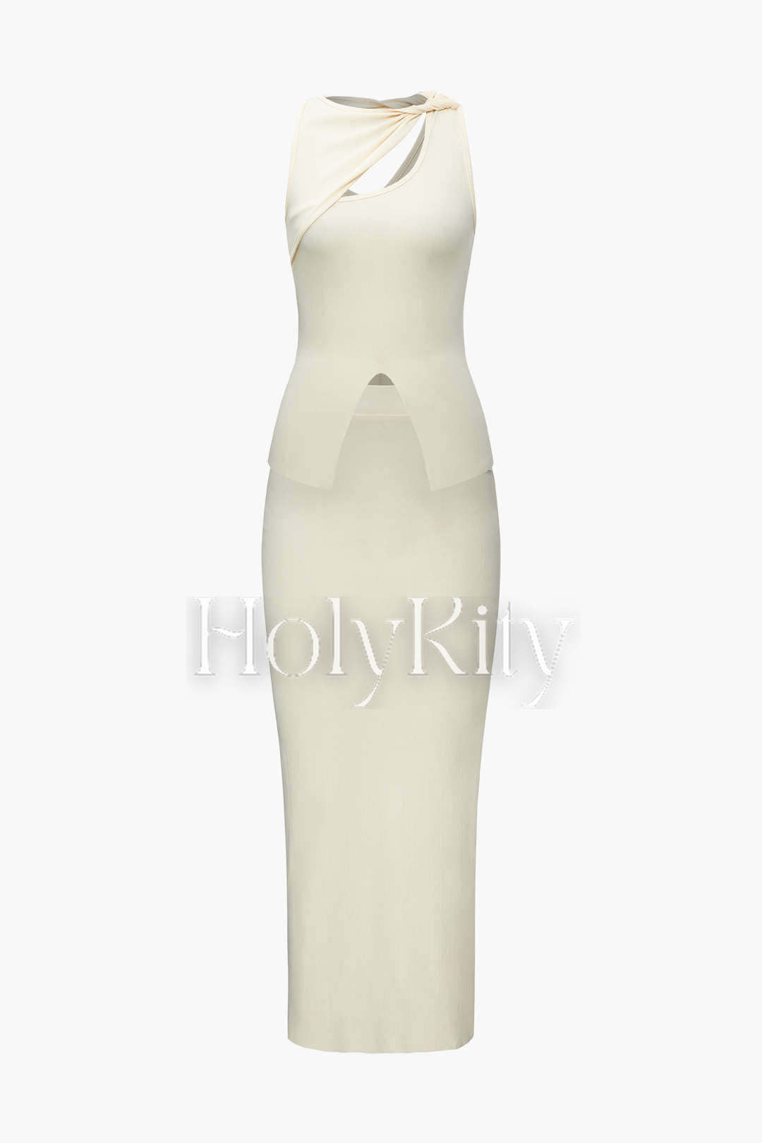 Asymmetrical Twist Tank Top And Cut Out Skirt Set