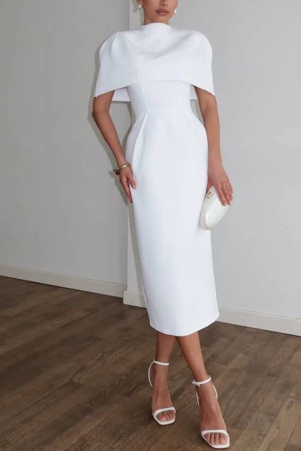 Cape Midi Evening Dress