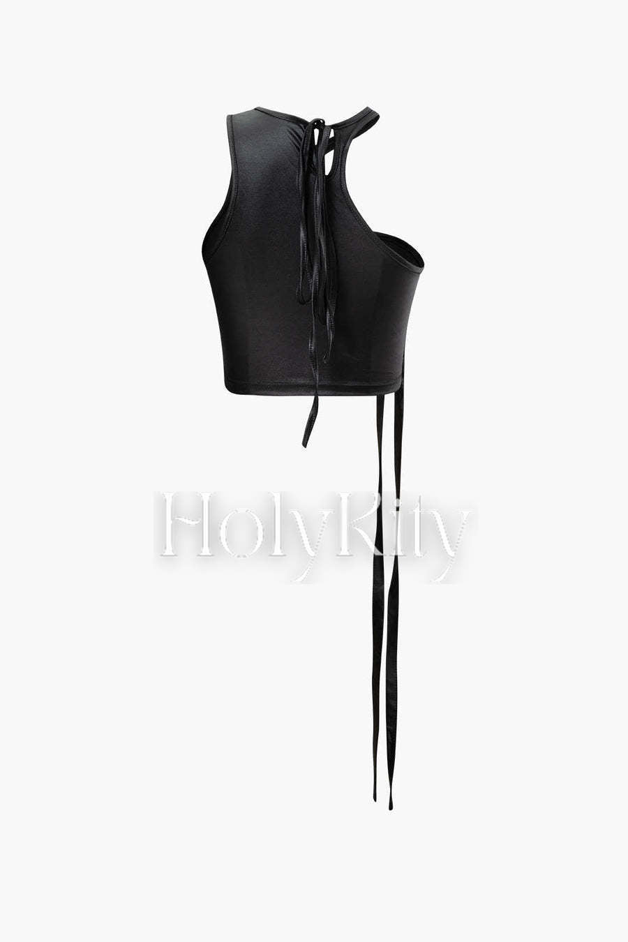 Ensemble débardeur asymétrique en similicuir et pantalon skinny à franges