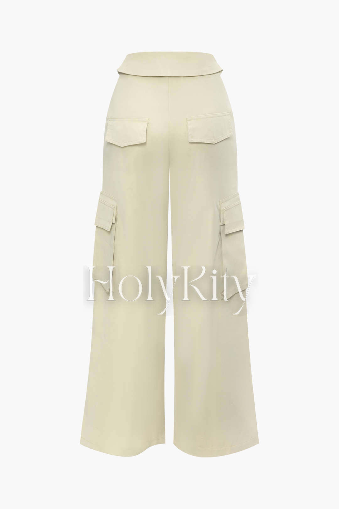 Foldover Tie Waist Flap Pocket Wide Leg Pants