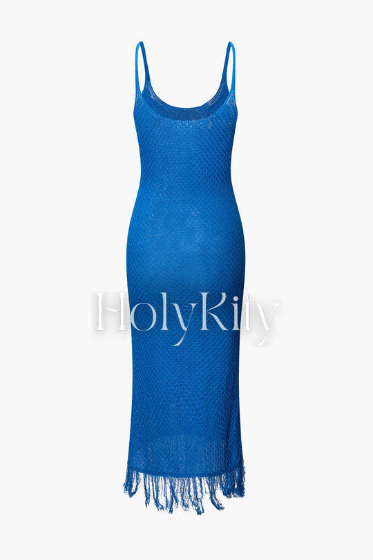 Strickkleid mit U-Ausschnitt und Fransensaum