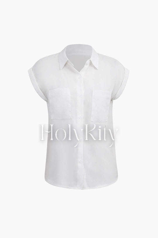 Rolled Cuff Knotted Hem Shirt