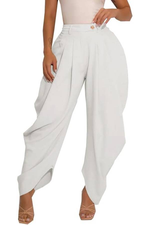 High-Waisted Pleated Drape Harem Pants