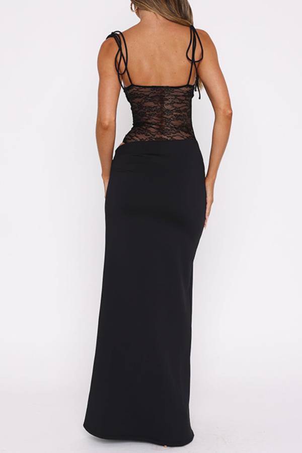 Thin-Strap Strapless Lace Patchwork Slim-Fit Bodycon Long Dress