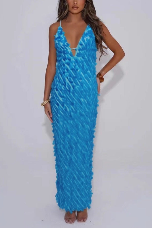 Reshape Beauty Fish Scale Sequin Cutout U-neck Slip Maxi Dress