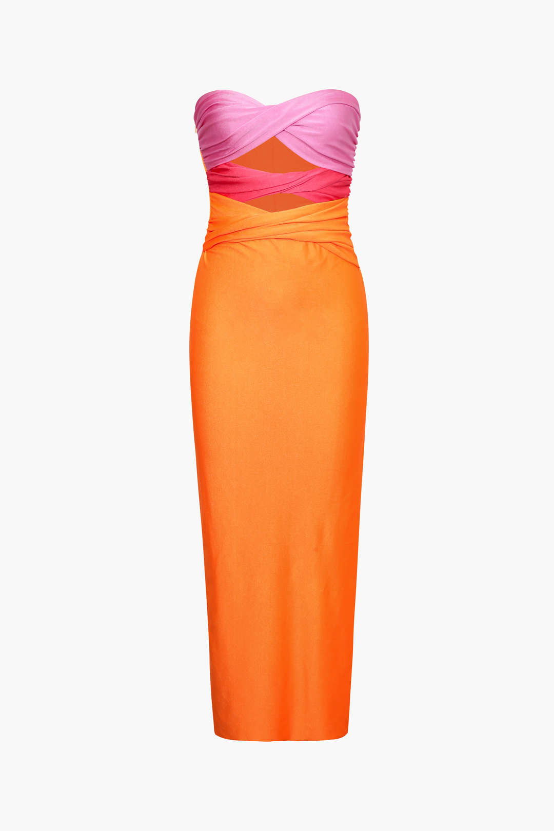 Robe midi contrastée à devant torsadé
