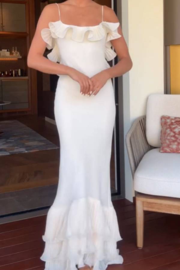 Backless Ruffled Spaghetti Strap Maxi Dress