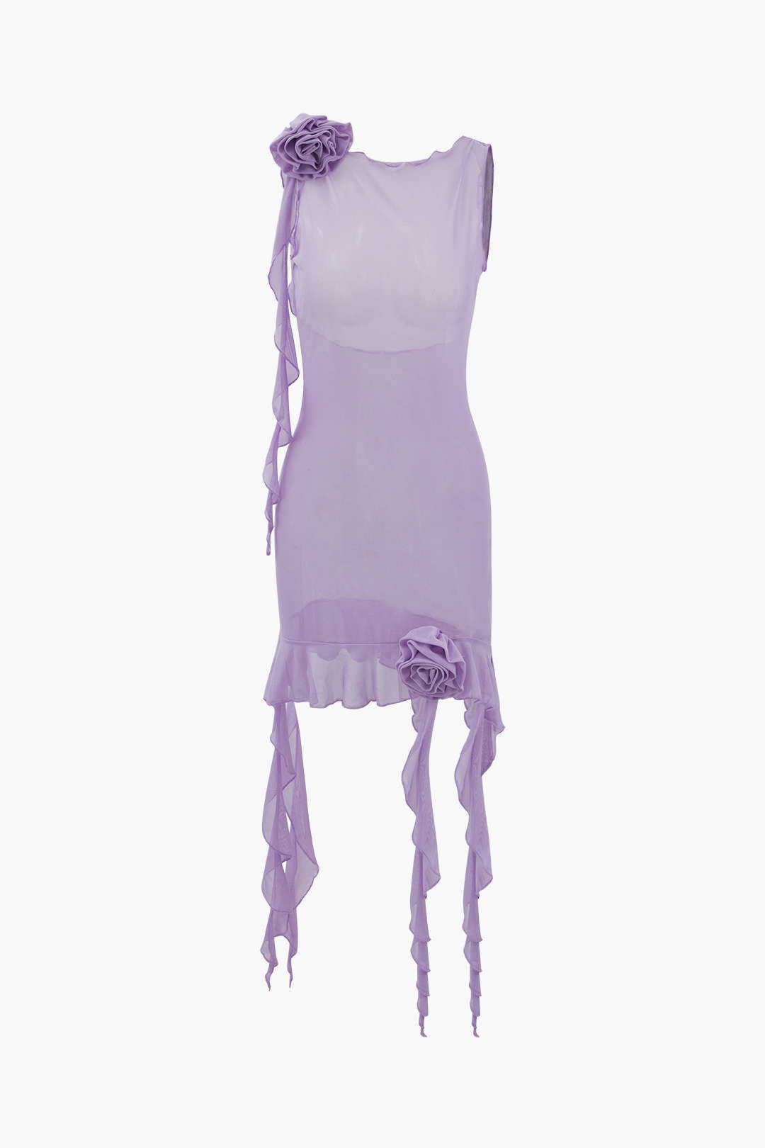 Rückenfreies Minikleid aus Netzstoff mit Corsage-Rüschen