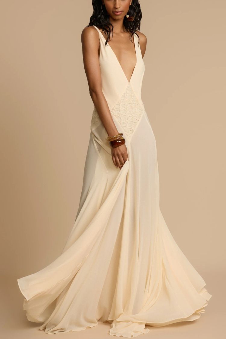 Venus By The Sea Tulle Lace Patchwork Backless Flowy Maxi Dress