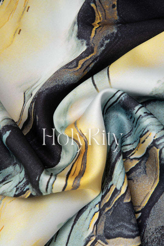 Bedrucktes Midikleid aus Satin mit V-Ausschnitt