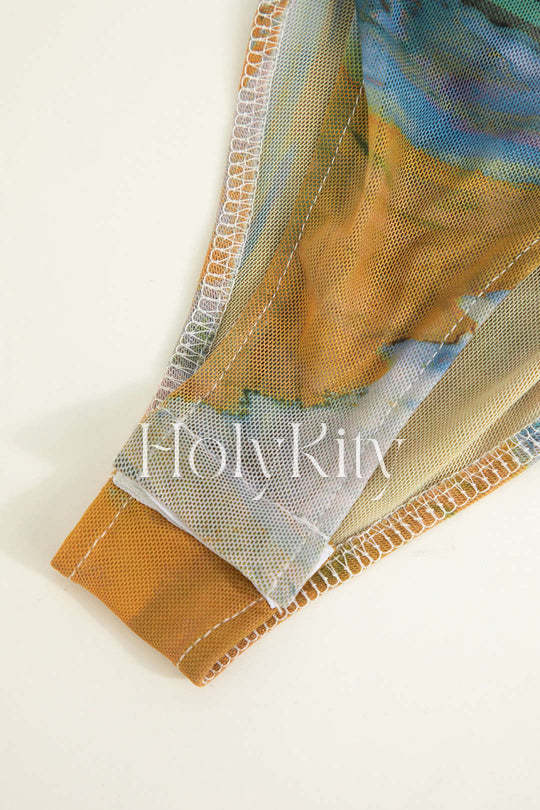 Einteiliger Badeanzug mit Ölgemälde-Print und One-Shoulder-Träger