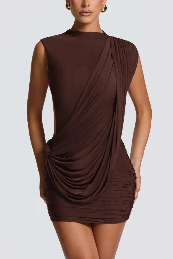 Solid Color Casual Sleeveless Backless Elegant Ribbon Slim-fit Mini Dress