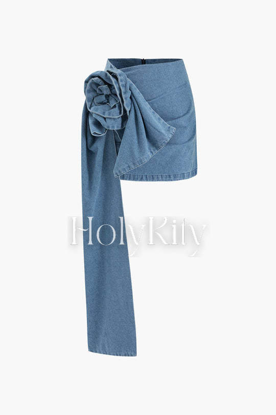 Rose Corsage Denim Mini Skirt