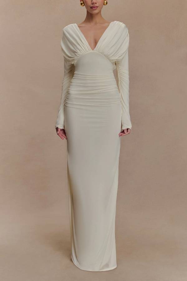 Long Sleeve Plunge Maxi Dress