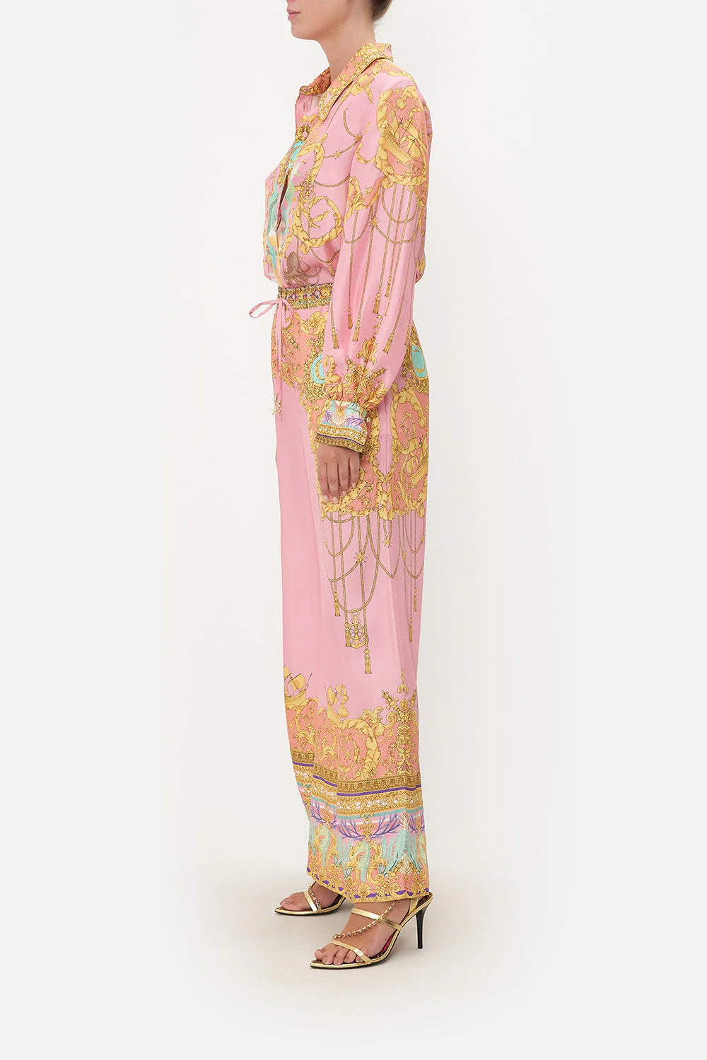 Mermaid Motel Unique Print Long Sleeve Loose Shirt and Elastic Waist Pants Set