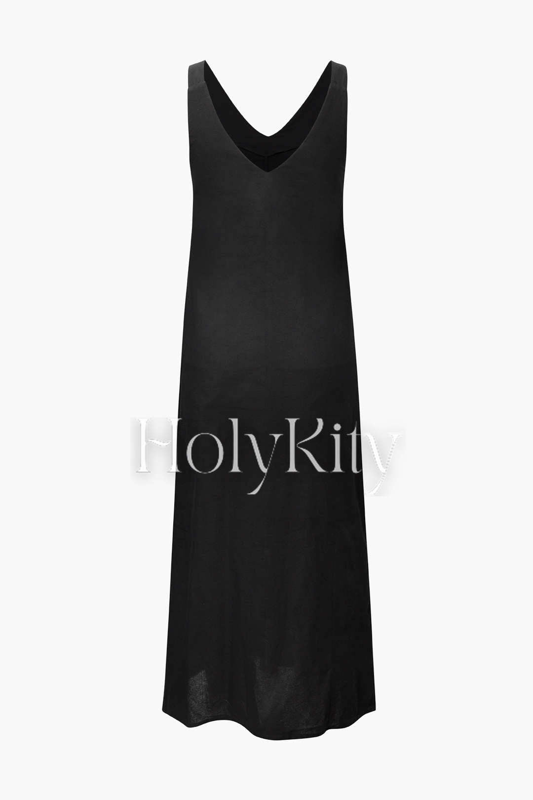 Robe longue sans manches à col en V et fente sur le devant