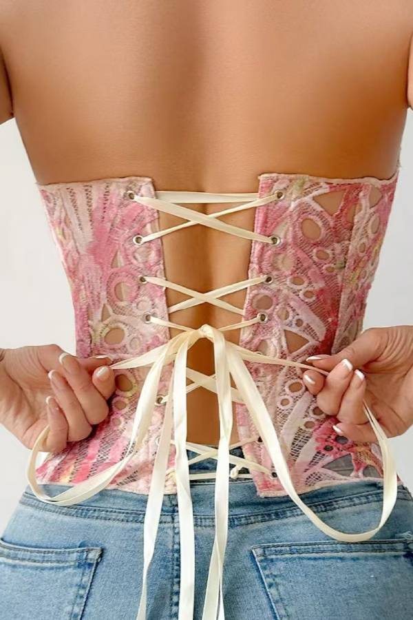 Lace Cutout Strapless Corset Top