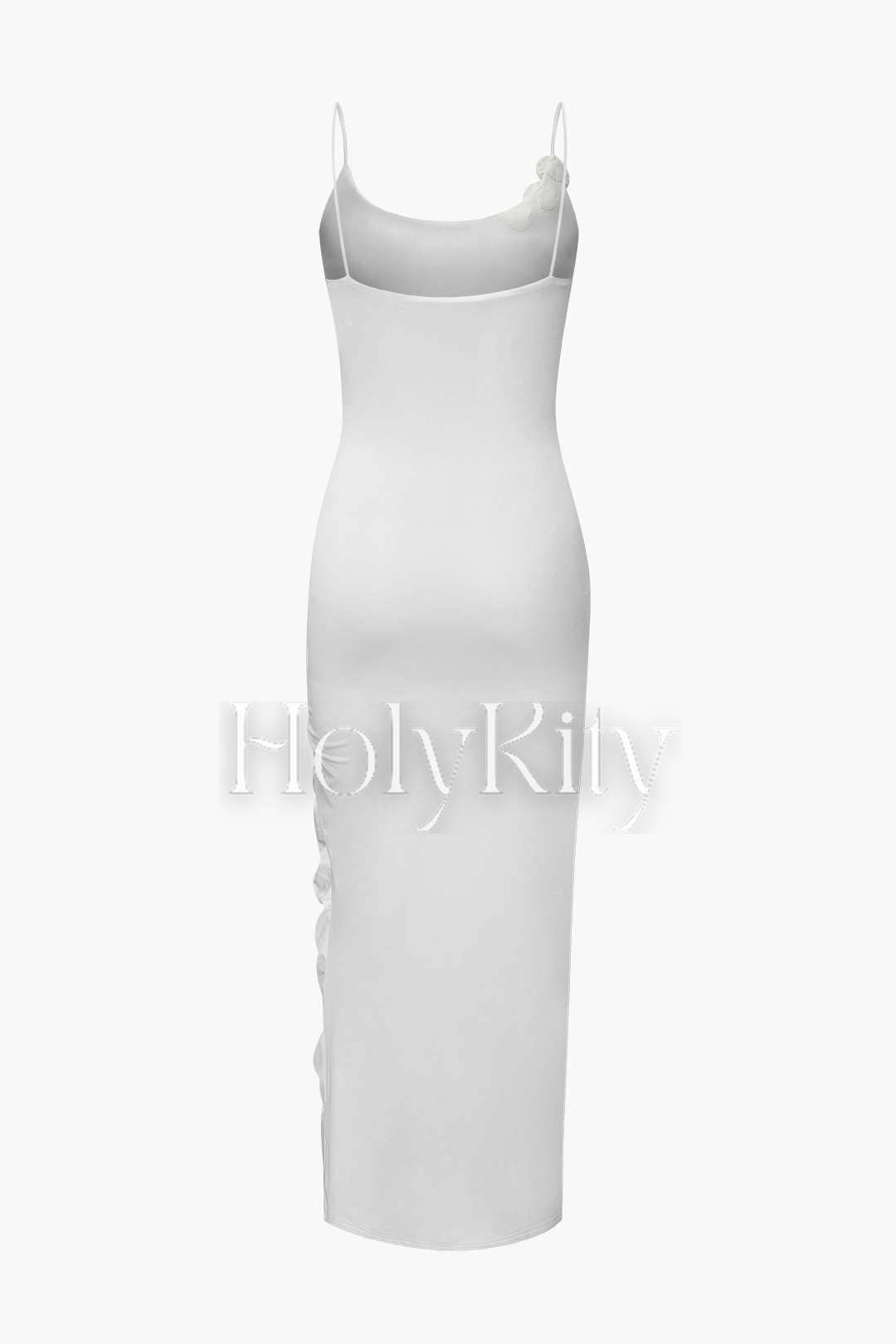 Robe longue à ourlet asymétrique et fleurs 3D