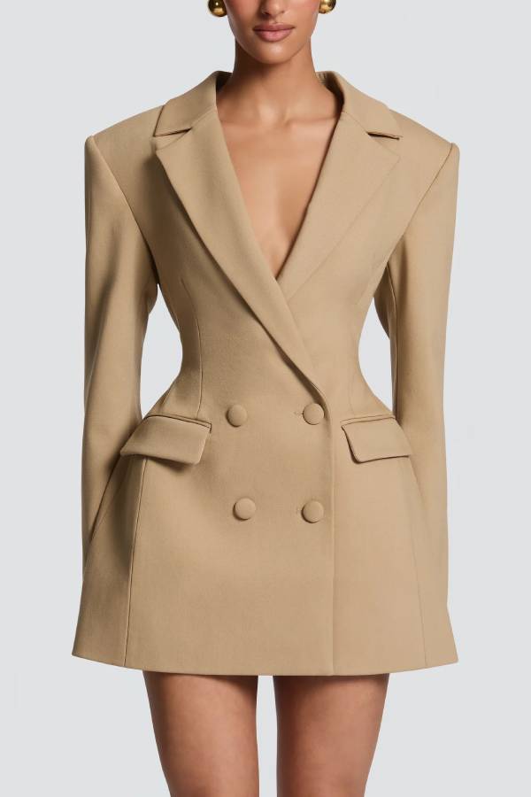 Fitted Waist Double Breasted Blazer Mini Dress