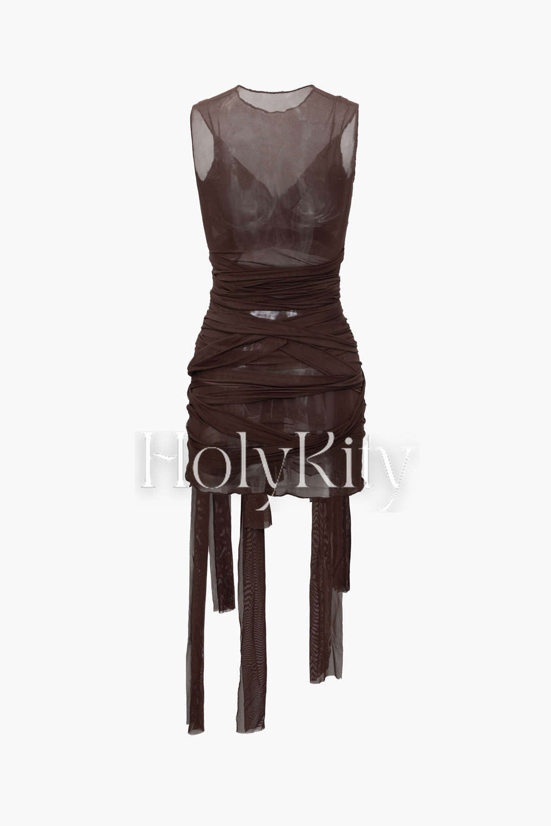 Mini-robe portefeuille en maille transparente avec ruban à nouer