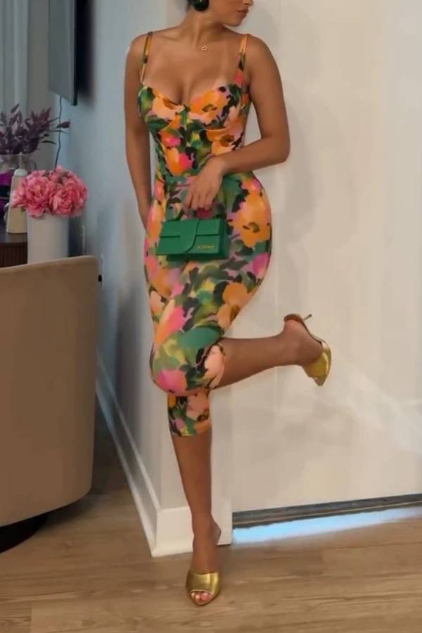 Floral Oil Print Sweetheart Cami & Capri Pants Set