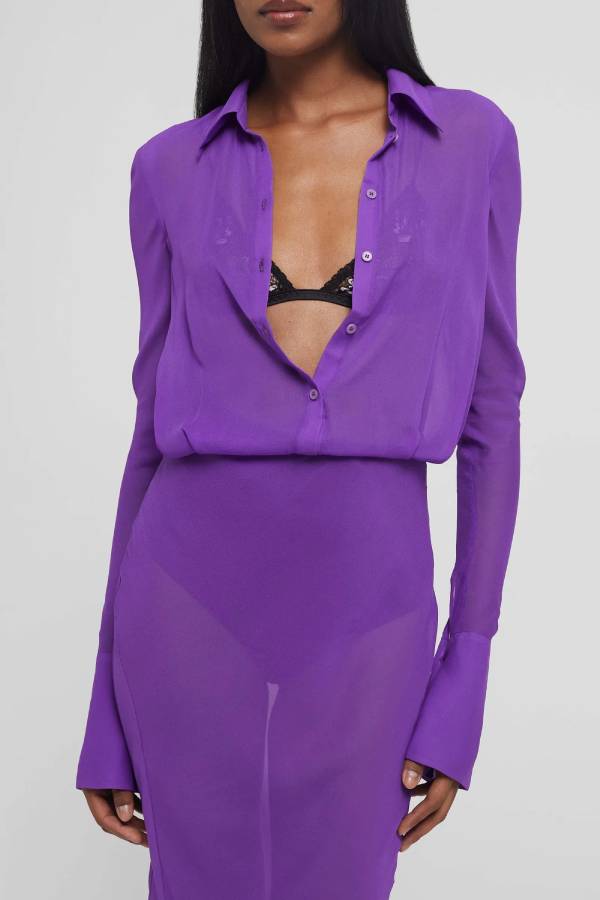 Ember Lightweight and Sheer Fabric Button Up Long Sleeve Shirt Maxi Dress