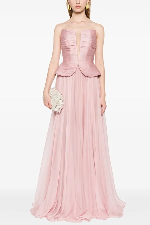 Fantasy Fairy Pleated Corset Chiffon Hem Strapless Maxi Dress