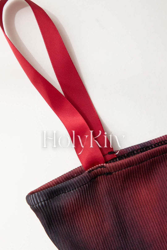 Geripptes Midikleid mit Batikmuster