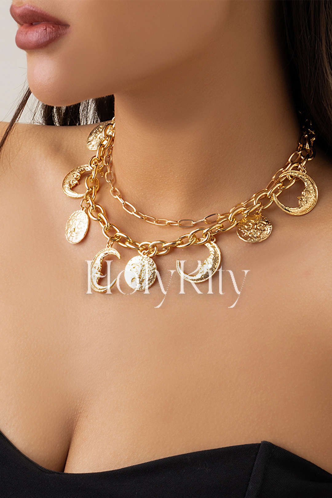 Collier à pendentif lune superposé