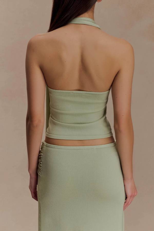 Mint Whisper One-Shoulder Halter Maxi Dress Set