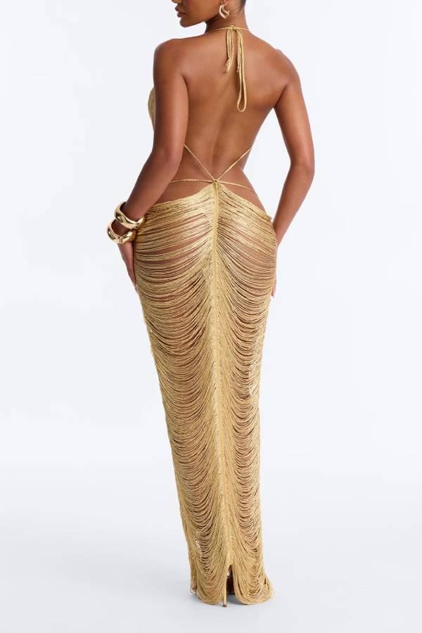 Tulum Goddess Hollow-Out Fringe Dress