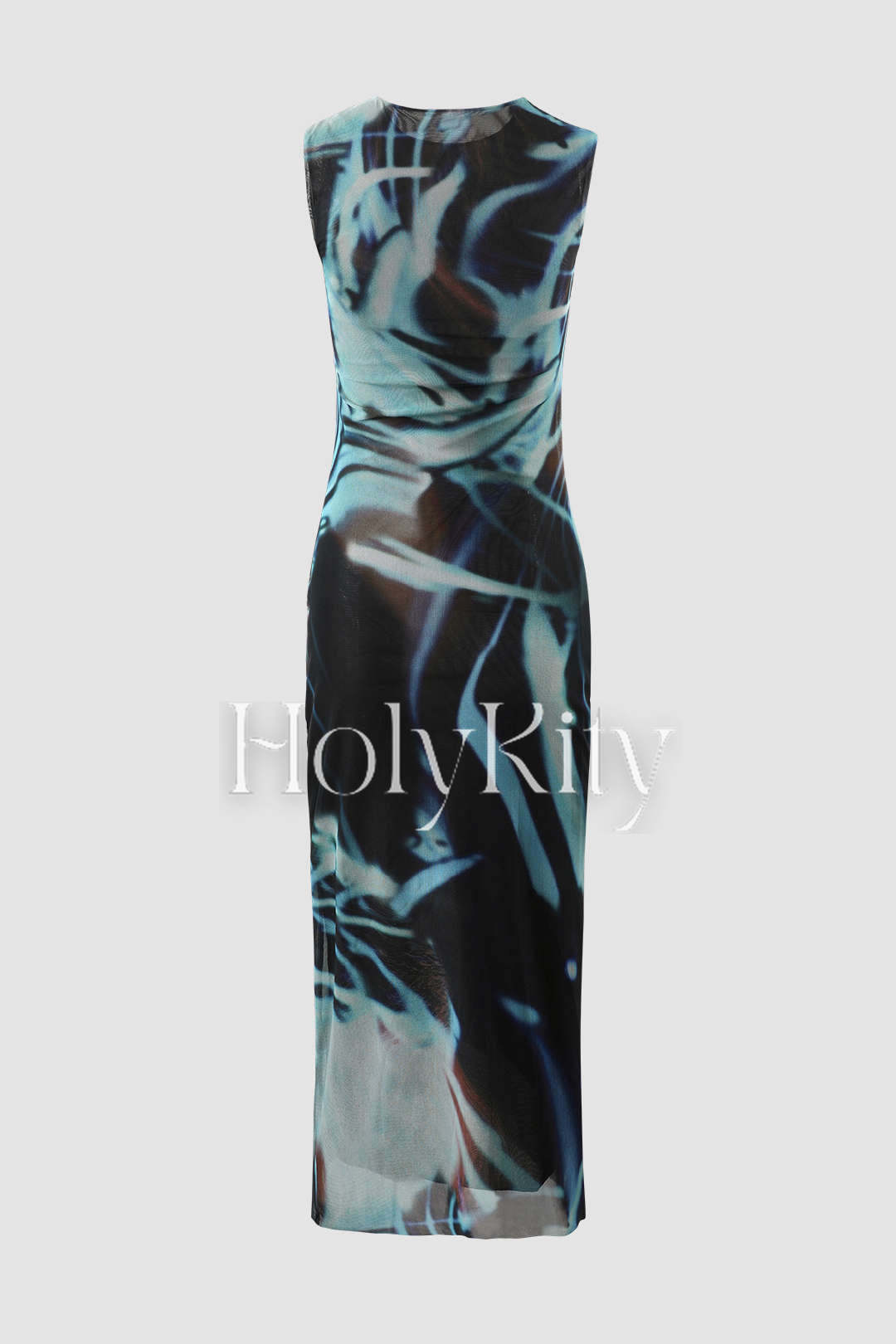 Robe midi sans manches en maille à imprimé abstrait