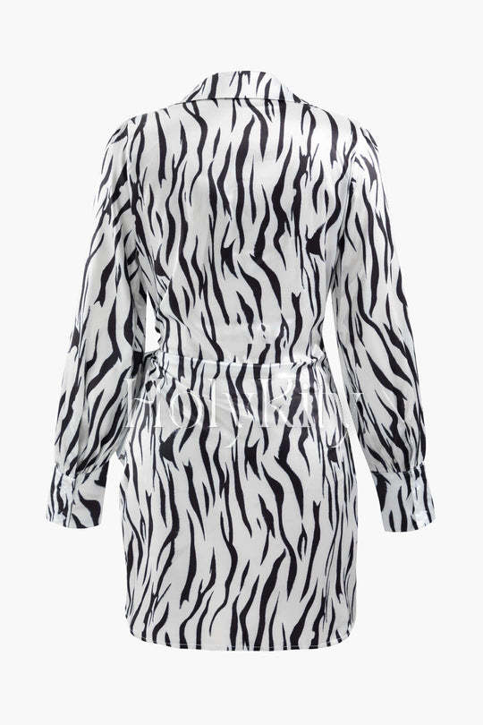 Mini-robe portefeuille à manches longues et imprimé zèbre
