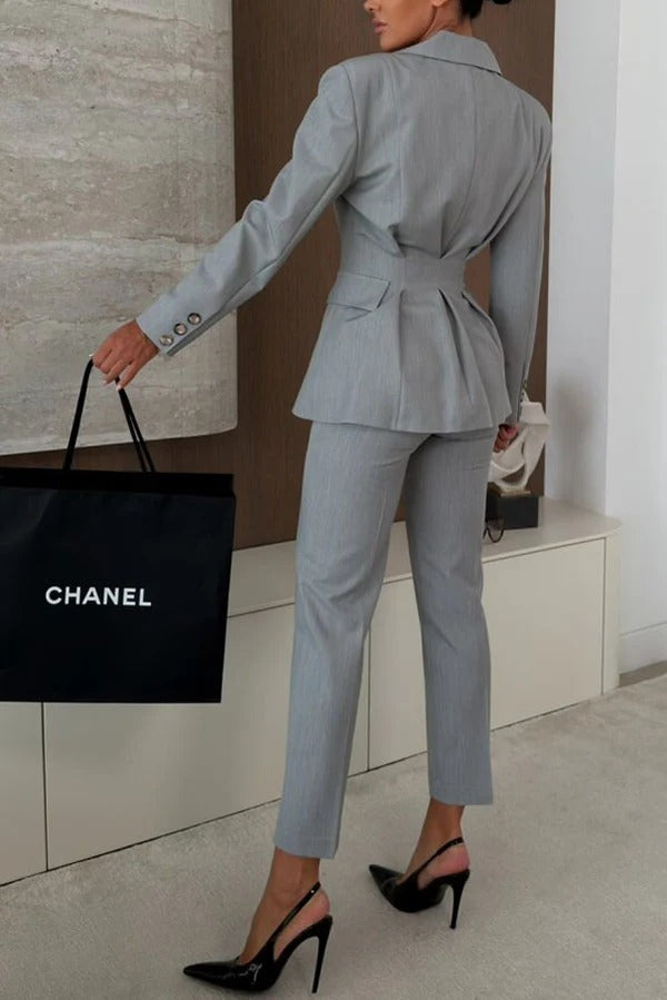 Business Elegance High Rise Straight-leg Cut Slight Taper Pocket Pants