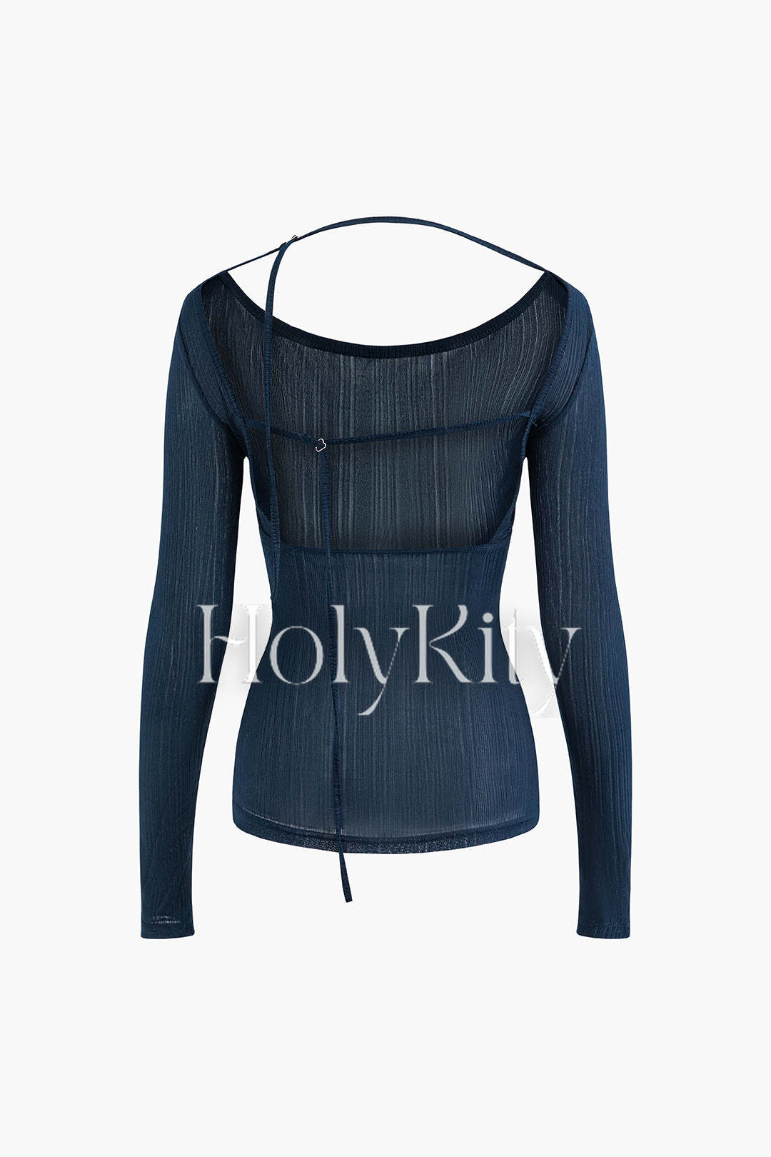 Round Neck Long Sleeve Backless Tie Top