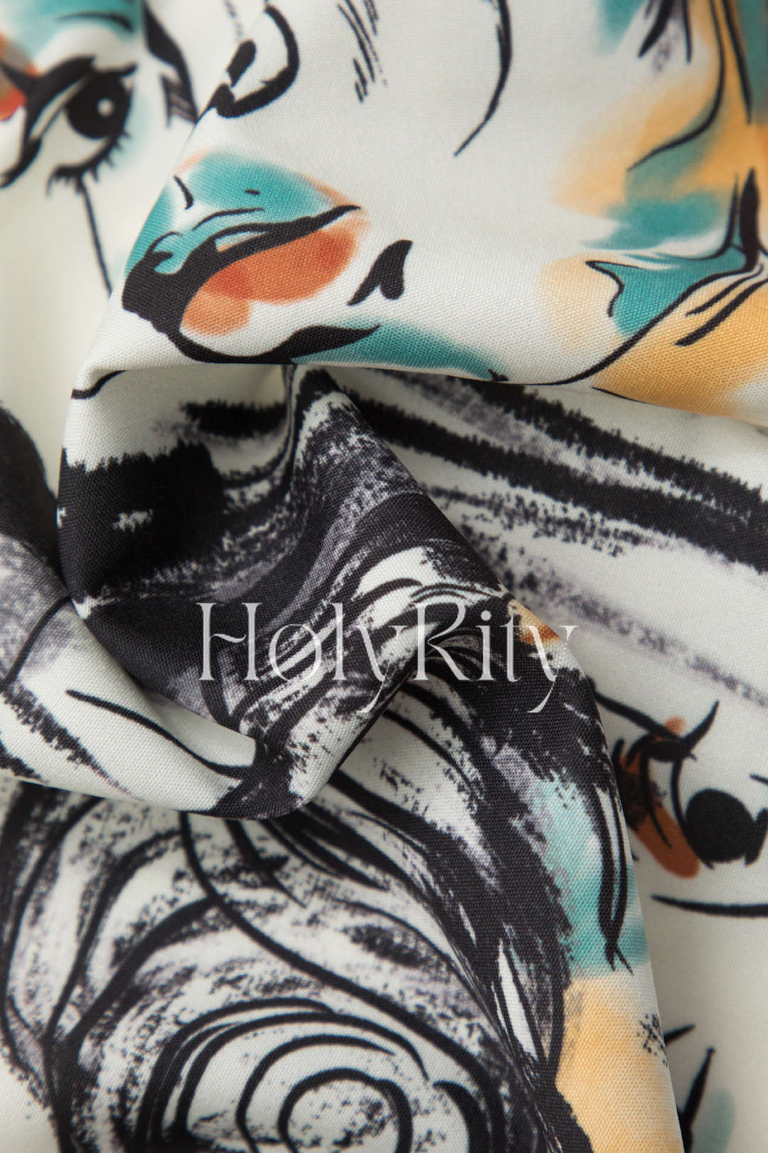 Neckholder-Top mit Wasserfallausschnitt und Gesichtsdruck